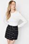 Black Button Detailed A-Line Tweed Fabric Mini Length Woven Skirt Twoaw23Et00371