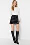 Black Button Detailed A-Line Tweed Fabric Mini Length Woven Skirt Twoaw23Et00371 - 3
