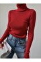 Jacquard Red Cotton Lycra Turtleneck Sweater Blouse