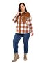 Large Size Velvet Fabric Garnished Lumberjack Brown Shirt with Chest Pockets - 4