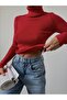 Jacquard Red Cotton Lycra Turtleneck Sweater Blouse - 2