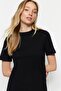Siyah %100 Pamuk Basic Bisiklet Yaka Örme T-Shirt TWOSS23TS00000 - 6