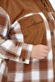 Large Size Velvet Fabric Garnished Lumberjack Brown Shirt with Chest Pockets - 5