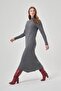 Corded Knitwear Dark Gray Dress - 5