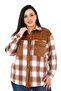 Large Size Velvet Fabric Garnished Lumberjack Brown Shirt with Chest Pockets - 2