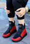 Hnm 9090 Flat Sole Rubber Detailed Boots-black Red - 2