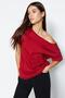 Kırmızı %100 Pamuk Oversize/Geniş Kalıp Kayık Yaka Örme T-Shirt TWOSS20TS0140 - 2