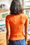 Women's Orange Stand Collar Thick Ribbed Lycra Crop Blouse BLZ-19002075 - 5