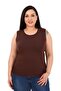 مقاس كبير رقبة مستديرة وأشرطة سميكة فيسكوز بني - 4
