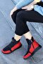 Hnm 9090 Flat Sole Rubber Detailed Boots-black Red - 3