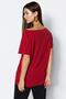 Kırmızı %100 Pamuk Oversize/Geniş Kalıp Kayık Yaka Örme T-Shirt TWOSS20TS0140 - 5