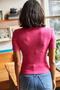 Women's Fuchsia High Collar Thick Ribbed Lycra Crop Blouse BLZ-19002075 - 6
