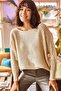 Women's Stone Curved Bat Oversize Knit Sweater KZK-19000524