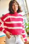 Women's Dark Fuchsia Striped Half Fisherman Crop Knitwear Sweater KZK-19000402 - 2