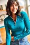 Women's Petrol Blue Zippered Turtleneck Lycra Blouse BLZ-19001155 - 3