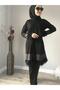 Black Tracksuit Set with Leather and Feather Detail - 3