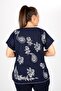 Women's Navy Blue Şile Cloth Short Sleeve Blouse - 3