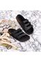 Genuine Leather Black Furry Slippers