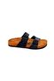 Genuine Leather Navy Blue Women's Slippers - 3