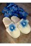 Women's Blue Cream Pearled Slippers and Crown Maternity Set - 2