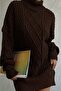 Women's Brown Oversize Turtleneck Knitted Sweater 5243