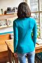 Women's Petrol Blue Zippered Turtleneck Lycra Blouse BLZ-19001155 - 5