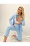Women's Ice Blue Satin Fabric Jacket and Trousers Set
