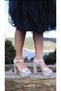 Gray Silver Platform Stoned Women's Bridal Shoes - 2