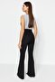 Siyah Fitilli Flare/İspanyol Paça Yüksek Bel Esnek Örme Tayt Pantolon TWOSS23PL00135 - 5
