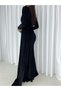 Flexible Shiny Velvet Fabric Double Breasted Neckline Slit Black Evening Dress and Graduation Dress 582302 718 - 2
