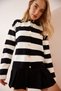 Women's Black Ecru Crew Neck Striped Knitwear Cardigan YY00103 - 3