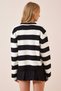 Women's Black Ecru Crew Neck Striped Knitwear Cardigan YY00103 - 4