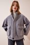 Women's Gray Stand Collar Oversize Stamp Coat FN02994 - 2