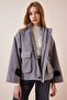 Women's Gray Stand Collar Oversize Stamp Coat FN02994 - 3