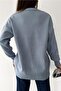 Women's Baby Blue V-Neck Standard Size Oversize Basic Knitwear Sweater - 6