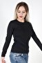 Women's Black Crew Neck Long Sleeve Body Sweatshirt