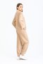Women's Velvet Neck T-Shirt and Elastic Waist Trousers Top and Bottom Set Cream G100-1 - 2