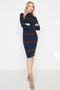 Navy Blue Midi Knitwear Striped Dress Twoaw23El00226