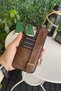 Aura - iPhone 13 Pro Max Genuine Leather Covering Brown Phone Case with Card Compartment, Wrist Strap