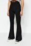 Siyah Fitilli Flare/İspanyol Paça Yüksek Bel Esnek Örme Tayt Pantolon TWOSS23PL00135 - 4