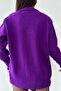 Women's Purple V-Neck Standard Size Oversize Basic Knitwear Sweater - 7