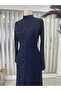 Sequined Azalea Hijab Evening Dress Navy Blue