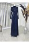 Sequined Azalea Hijab Evening Dress Navy Blue - 2