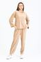 Women's Velvet Neck T-Shirt and Elastic Waist Trousers Top and Bottom Set Cream G100-1