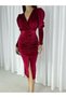 Flexible Velvet Fabric Gather Detailed Double Breasted Neckline Evening Dress & Graduation Dress 582022 721 - 4