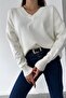 Women's V-Neck Standard Size Oversize Basic Knitwear Sweater - 4