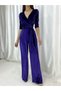 Flexible Velvet Fabric Double Breasted Collar Belted Long Evening Dress Jumpsuit 58618 720