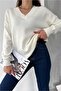 Women's V-Neck Standard Size Oversize Basic Knitwear Sweater