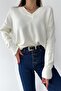 Women's V-Neck Standard Size Oversize Basic Knitwear Sweater - 3