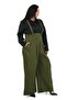 Large Size Wide Leg Khaki Trousers with Pleated Front Pockets and Straps and Button Detail - 2